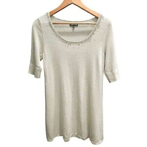 Eileen Fisher  Tunic Dress Womens Small Tan Embellished Neckline Merino Wool